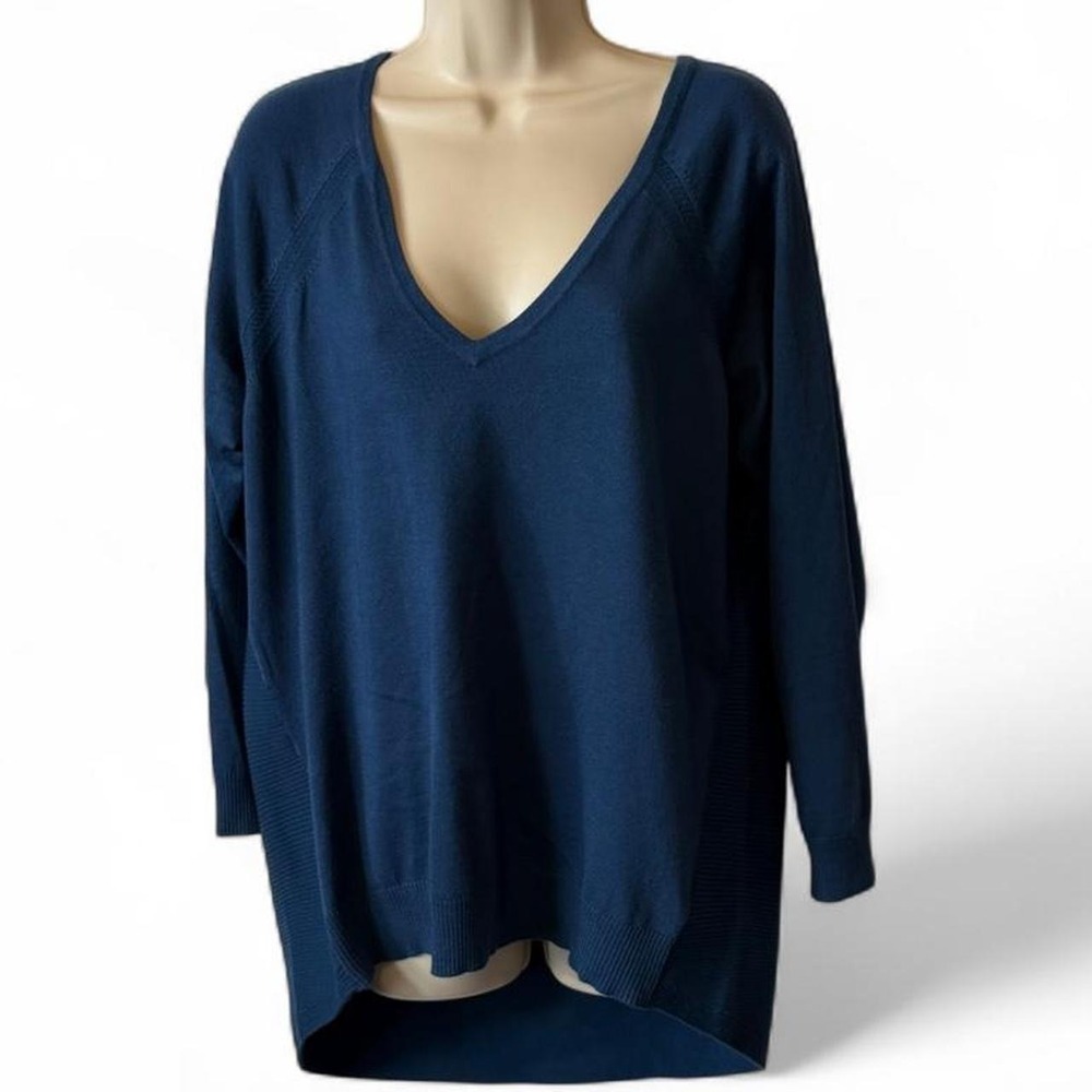 Cyrus Teal Blue V Neck High Low Sweater, Women's Size XL